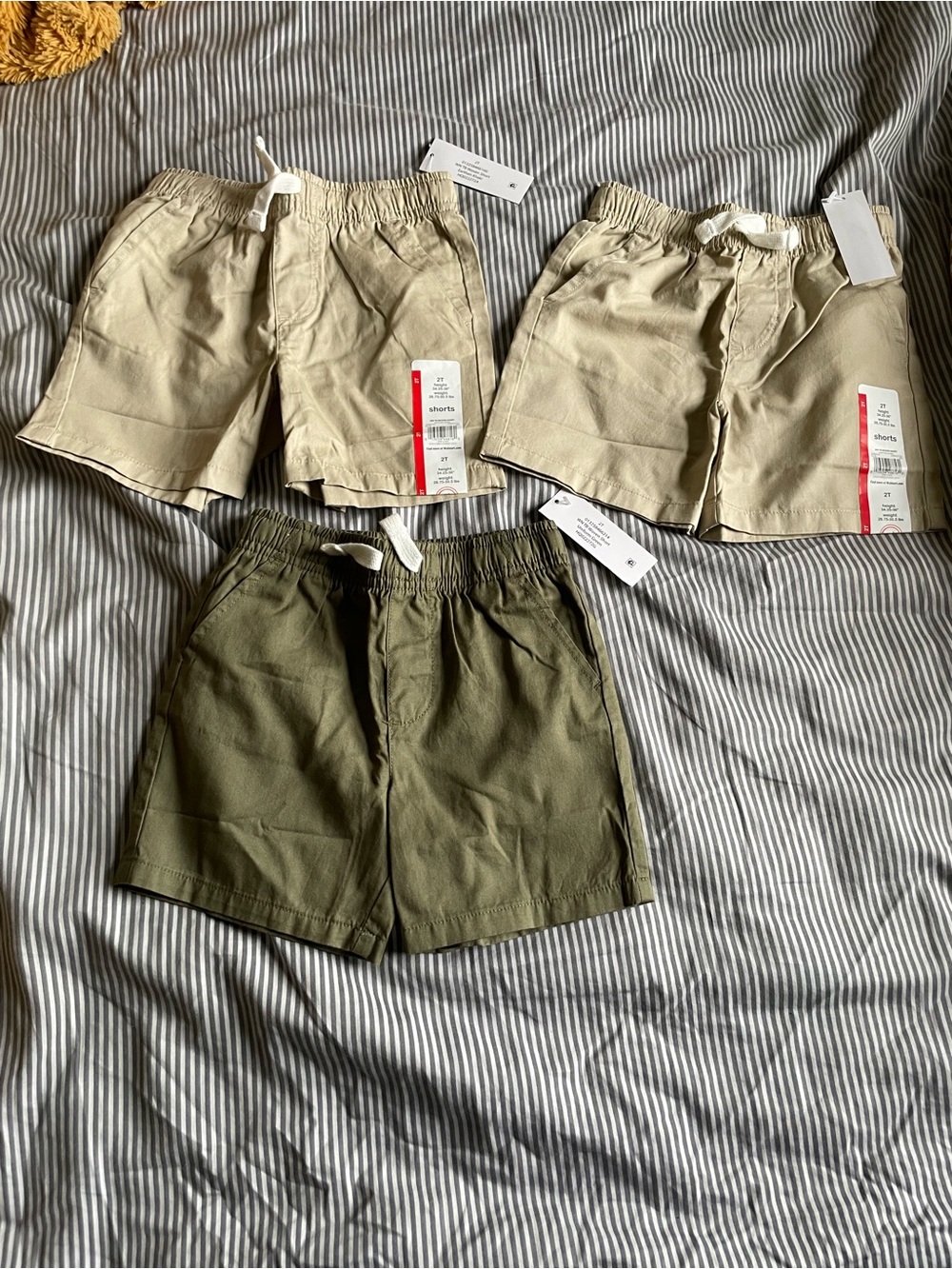 NWT Boys Elastic-Waist Cotton Shorts - Khaki & Olive 3 pack